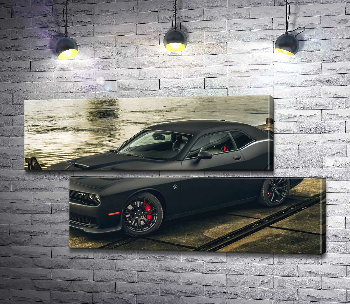 модульна картина Чорна матова модель автомобіля Dodge Challenger Hellcat (Модуль №8)
