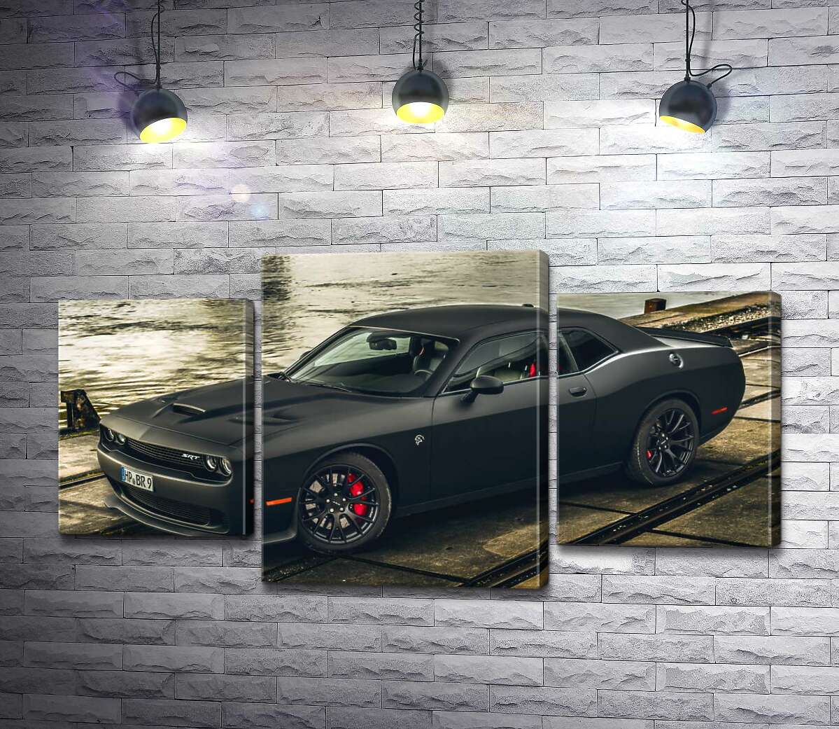 модульная картина Черная матовая модель автомобиля Dodge Challenger Hellcat (Модуль №10)