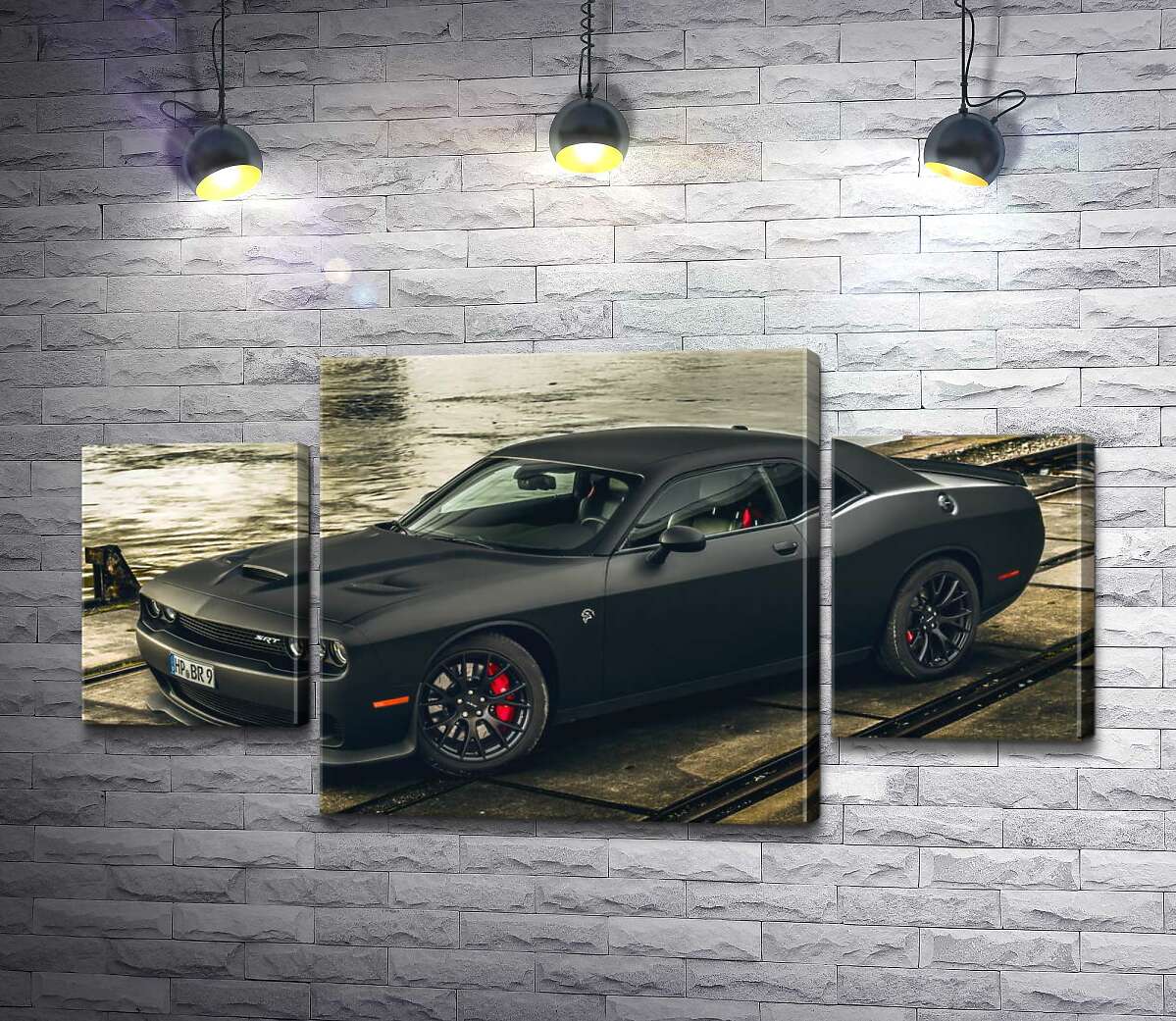 модульная картина Черная матовая модель автомобиля Dodge Challenger Hellcat (Модуль №5)