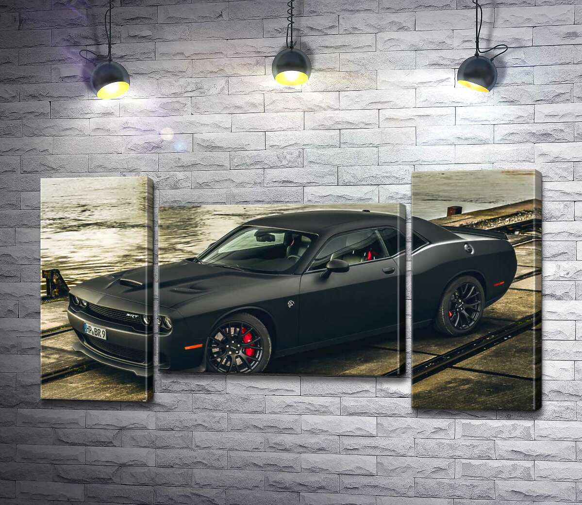 модульная картина Черная матовая модель автомобиля Dodge Challenger Hellcat (Модуль №11)