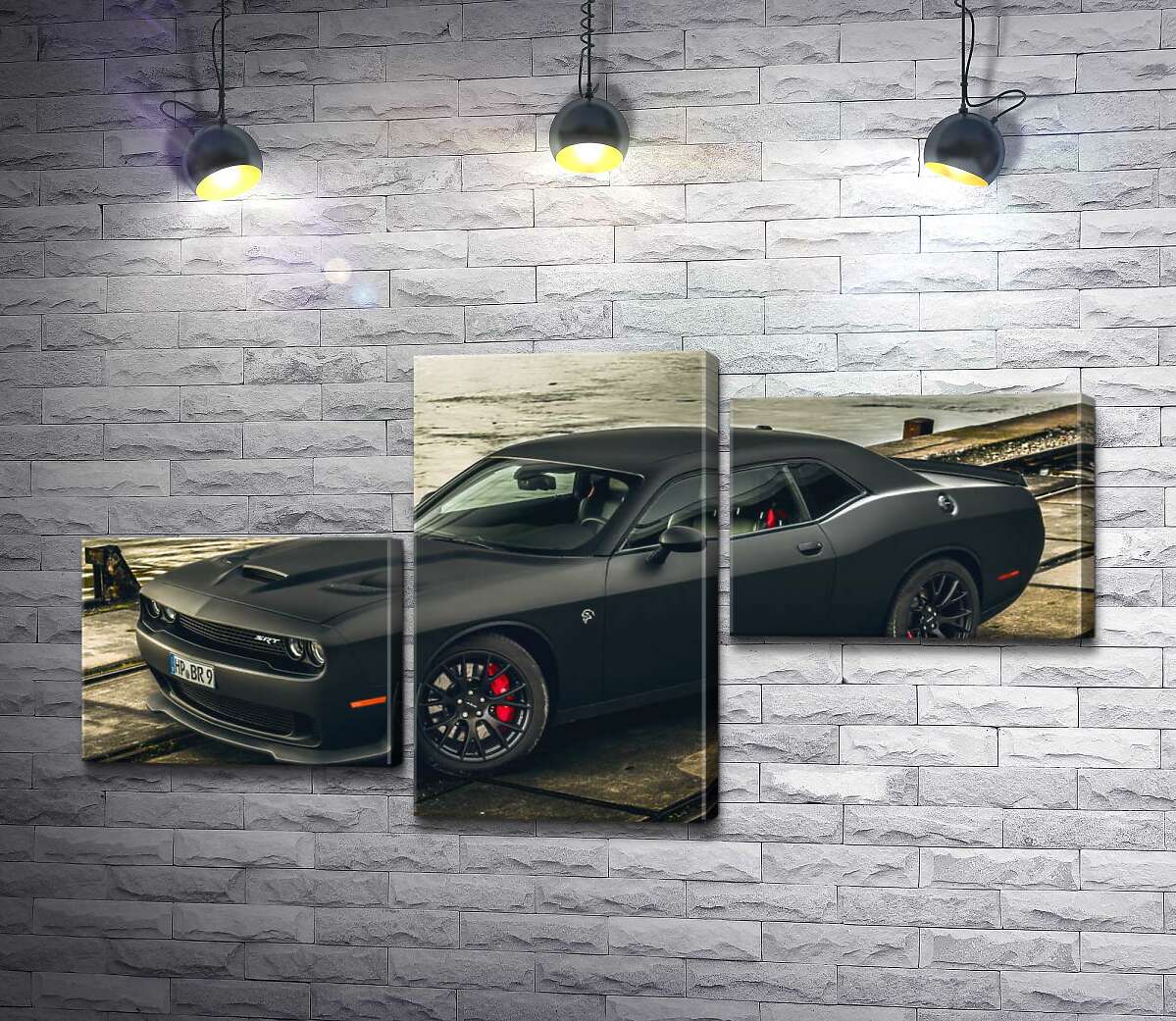 модульна картина Чорна матова модель автомобіля Dodge Challenger Hellcat (Модуль №12)