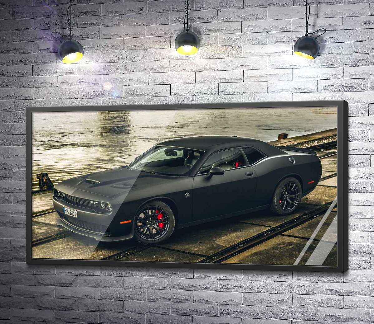 постер Чорна матова модель автомобіля Dodge Challenger Hellcat