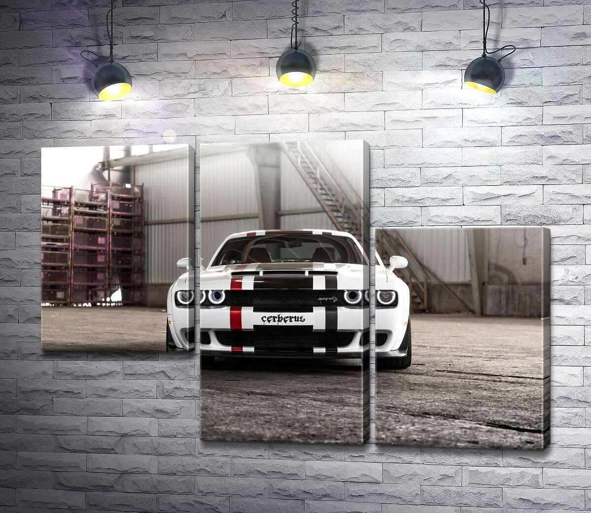 модульная картина Белая модель автомобиля Dodge Challenger Hellcat (Модуль №13)