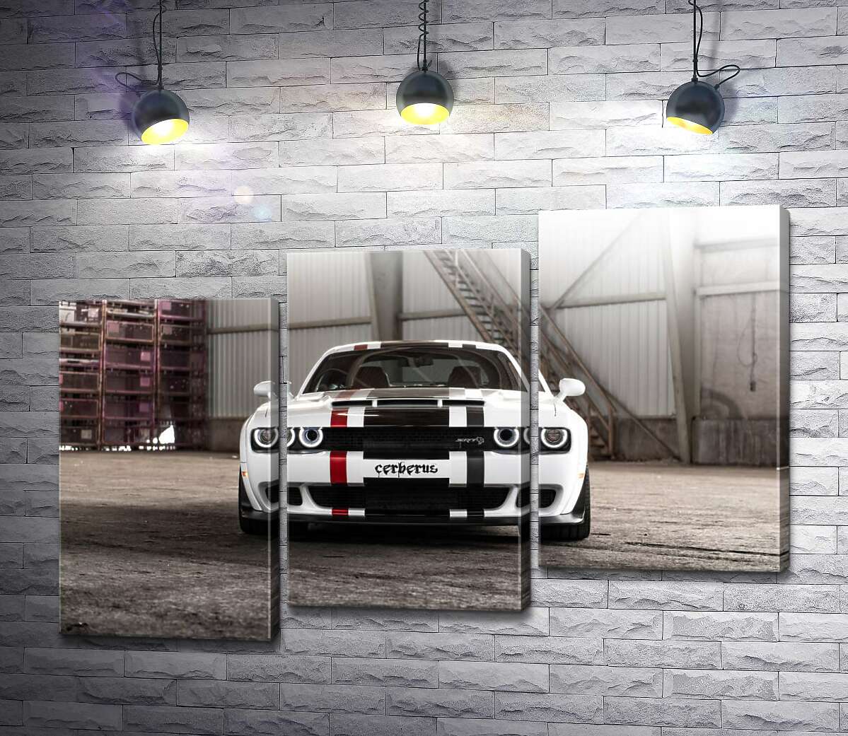 модульная картина Белая модель автомобиля Dodge Challenger Hellcat (Модуль №14)