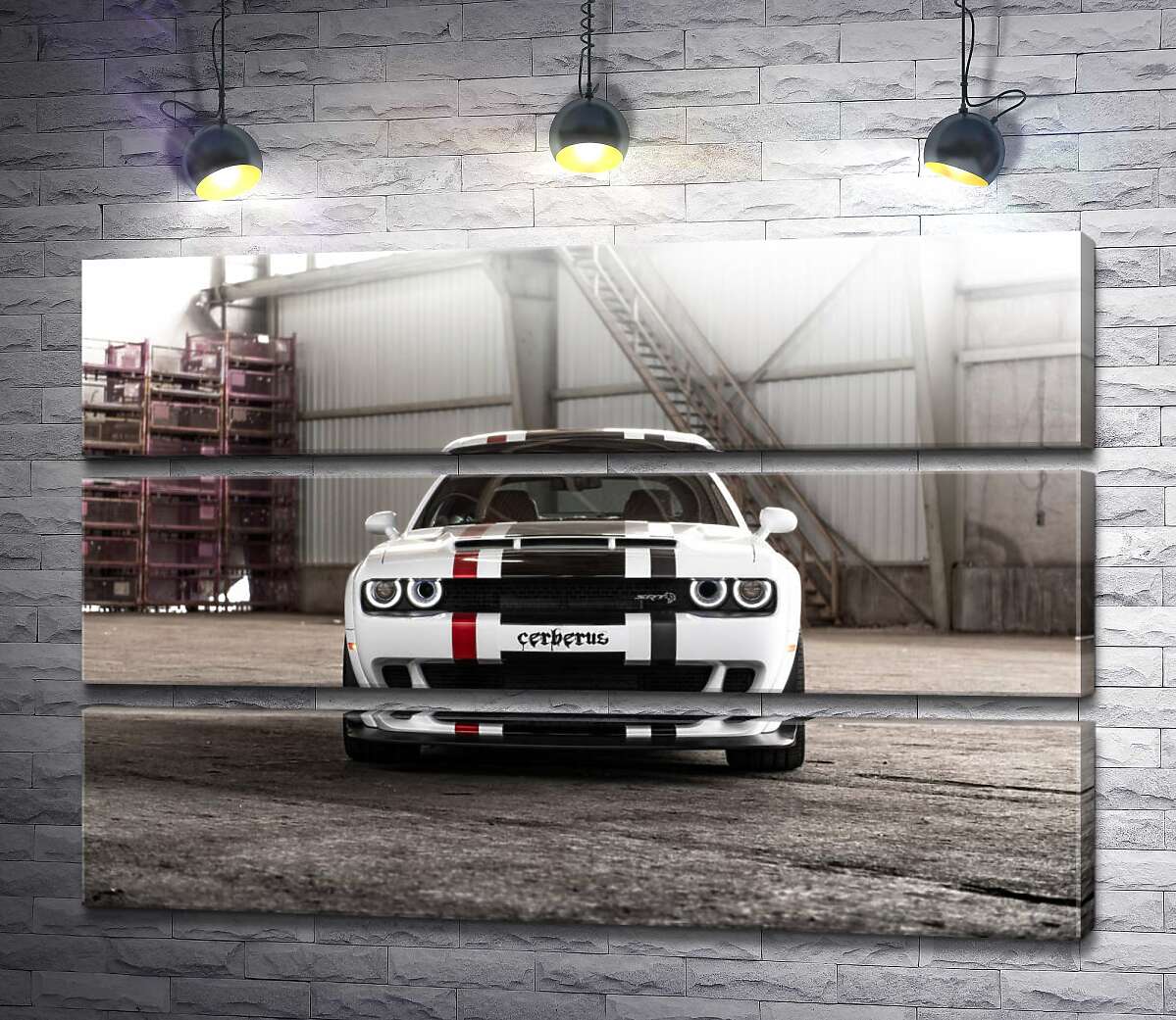 модульна картина Біла модель автомобіля Dodge Challenger Hellcat (Модуль №15)