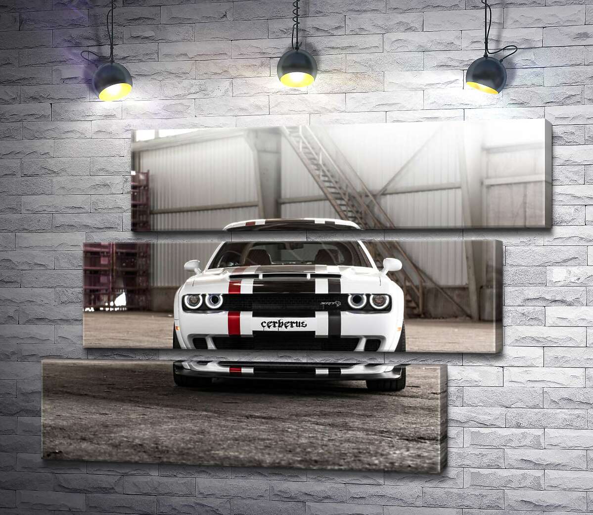 модульная картина Белая модель автомобиля Dodge Challenger Hellcat (Модуль №17)