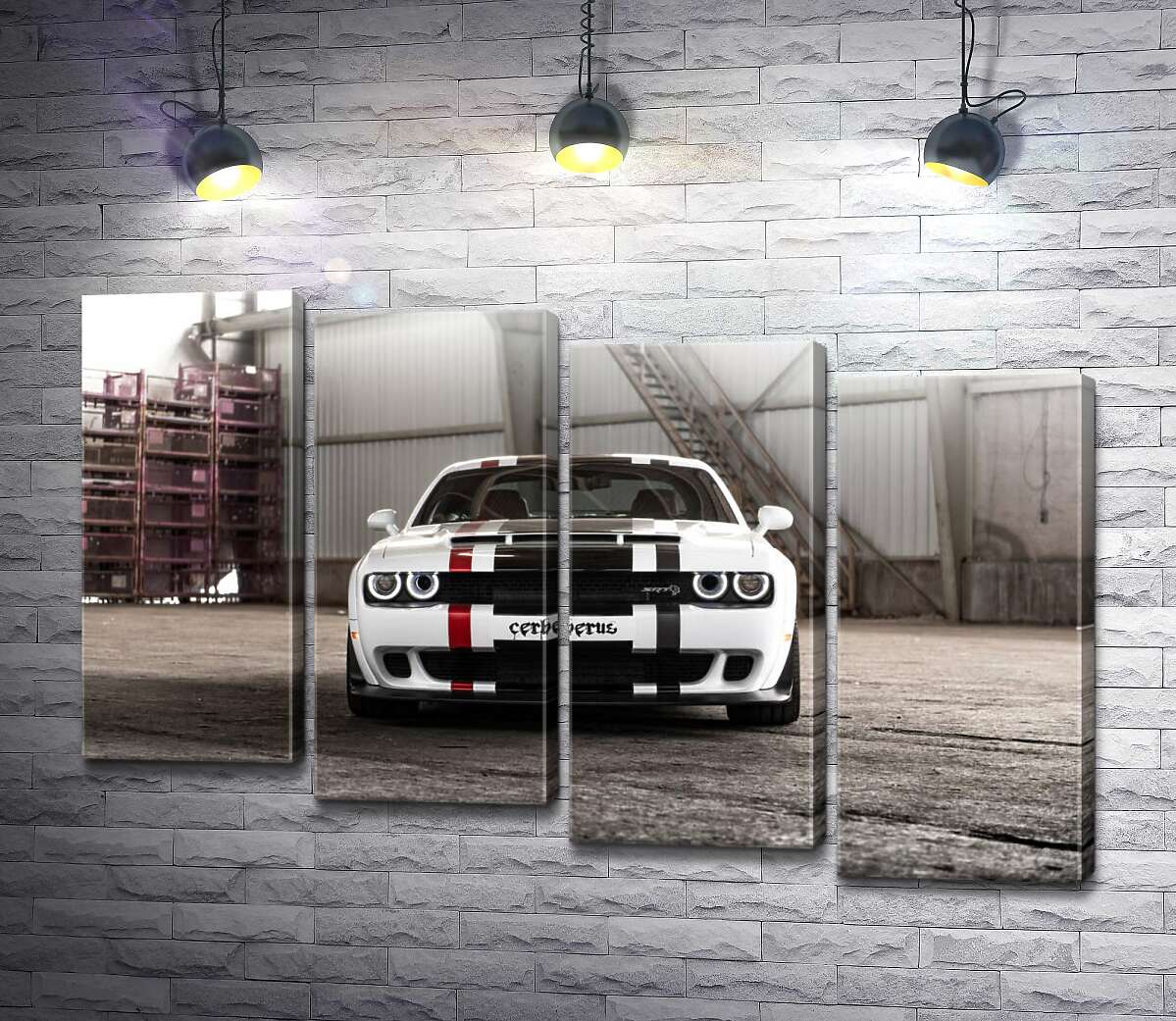 модульная картина Белая модель автомобиля Dodge Challenger Hellcat (Модуль №19)
