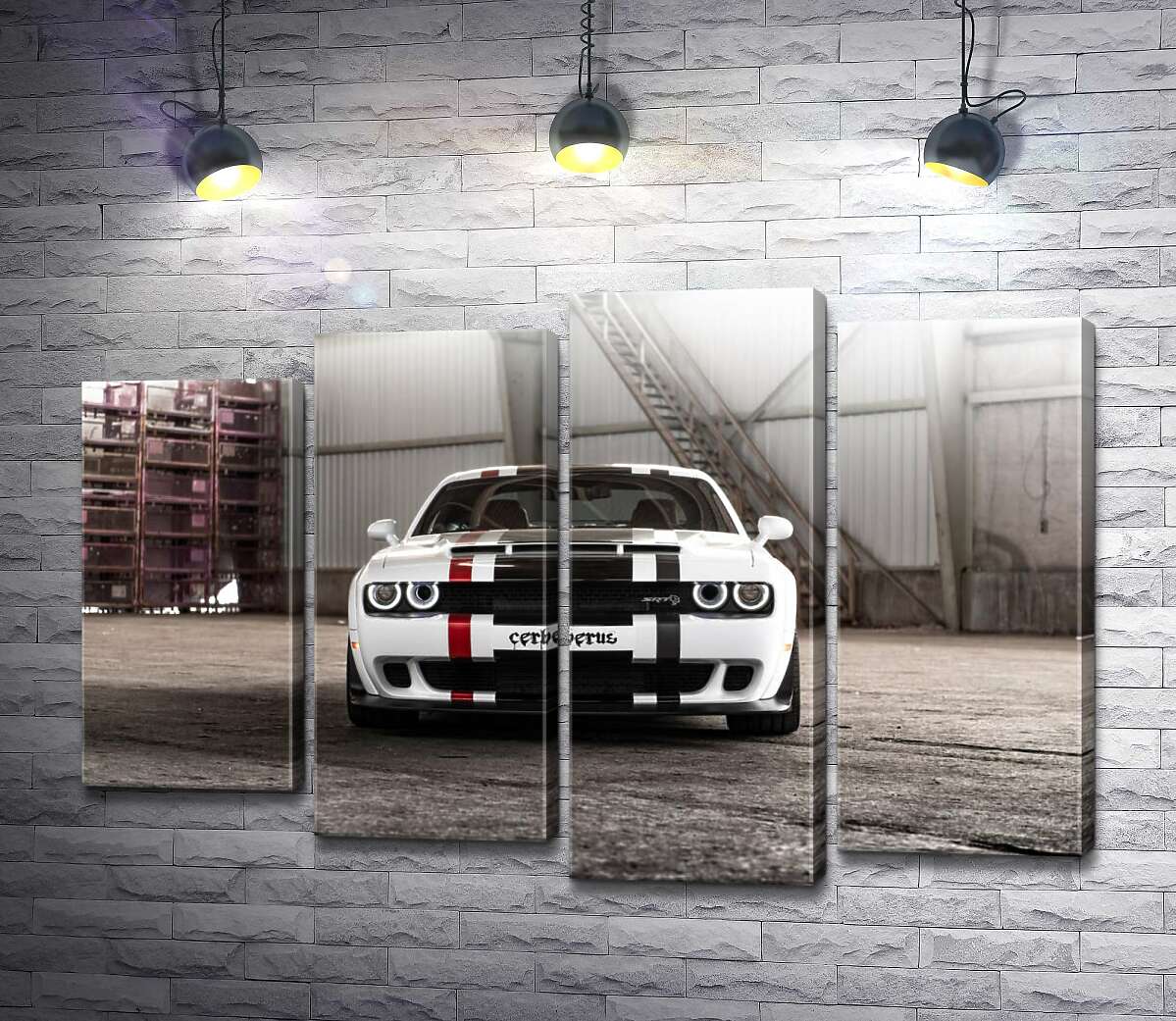 модульная картина Белая модель автомобиля Dodge Challenger Hellcat (Модуль №3)