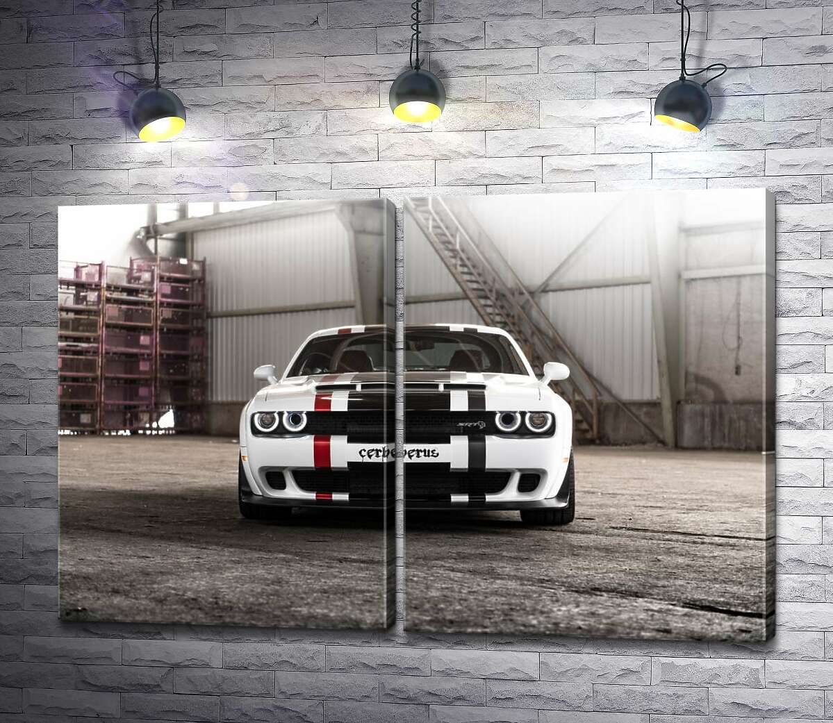 модульная картина Белая модель автомобиля Dodge Challenger Hellcat