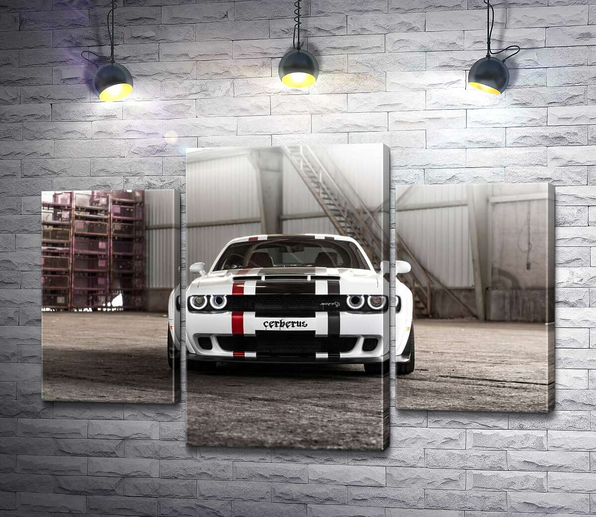 модульная картина Белая модель автомобиля Dodge Challenger Hellcat (Модуль №10)