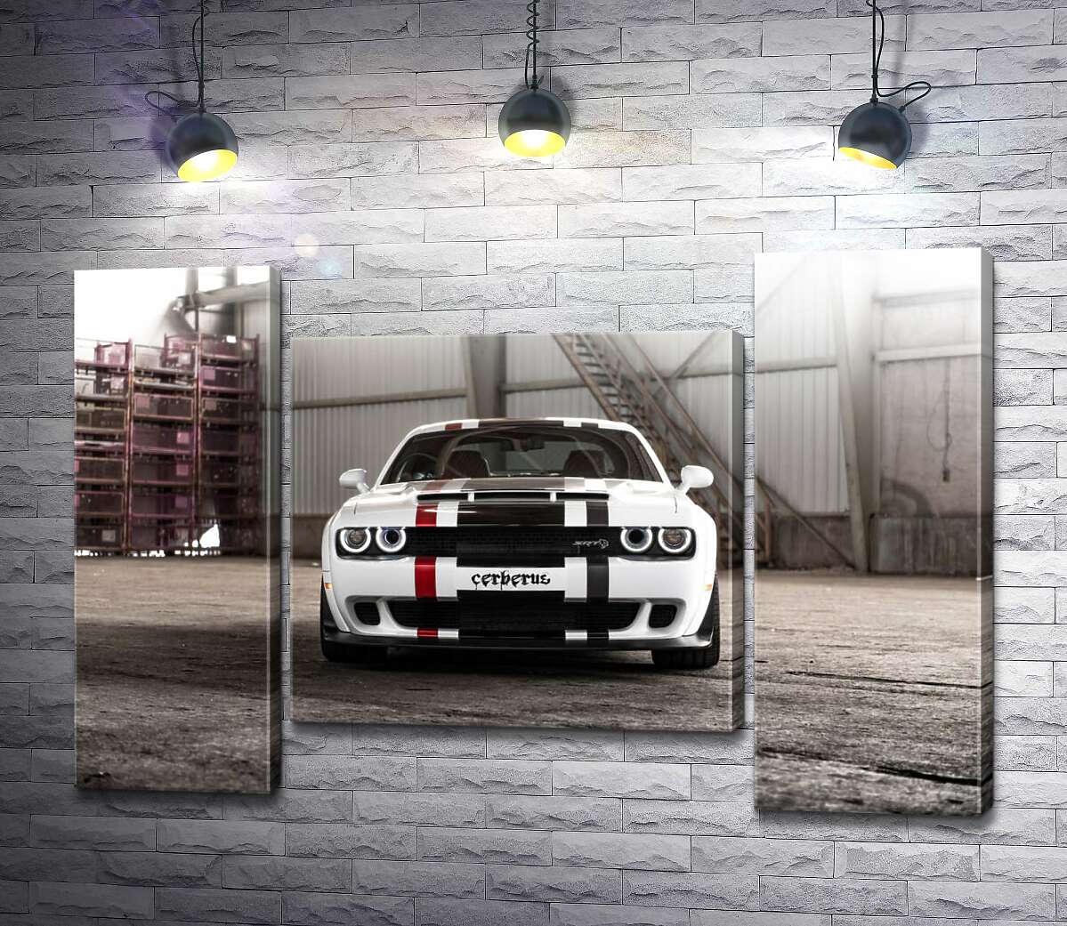модульная картина Белая модель автомобиля Dodge Challenger Hellcat (Модуль №11)
