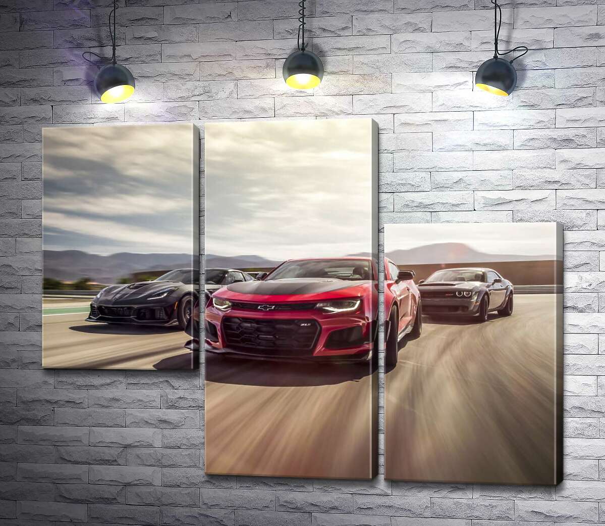модульна картина Chevrolet Camaro ZL1 їде на чолі спортивних автомобілів (Модуль №13)