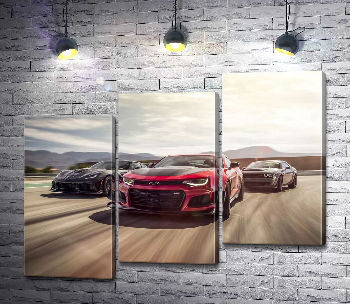 модульна картина Chevrolet Camaro ZL1 їде на чолі спортивних автомобілів (Модуль №14)