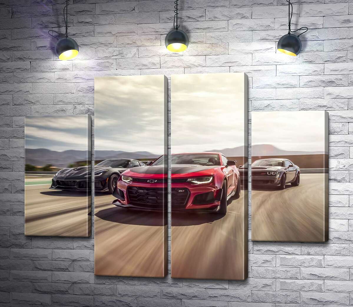 модульна картина Chevrolet Camaro ZL1 їде на чолі спортивних автомобілів (Модуль №20)