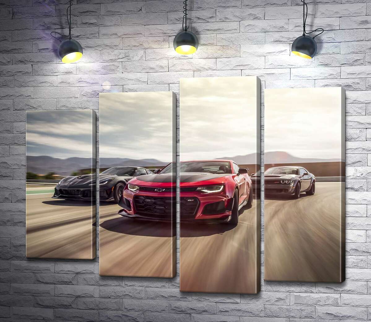 модульна картина Chevrolet Camaro ZL1 їде на чолі спортивних автомобілів (Модуль №3)