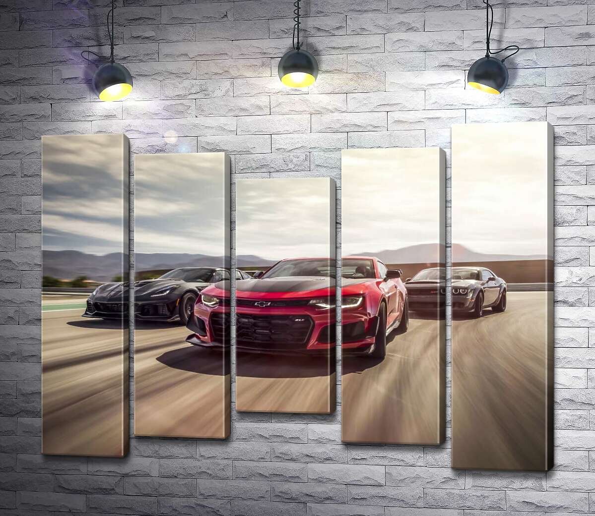 модульная картина Chevrolet Camaro ZL1 едет во главе спортивных автомобилей (Модуль №27)