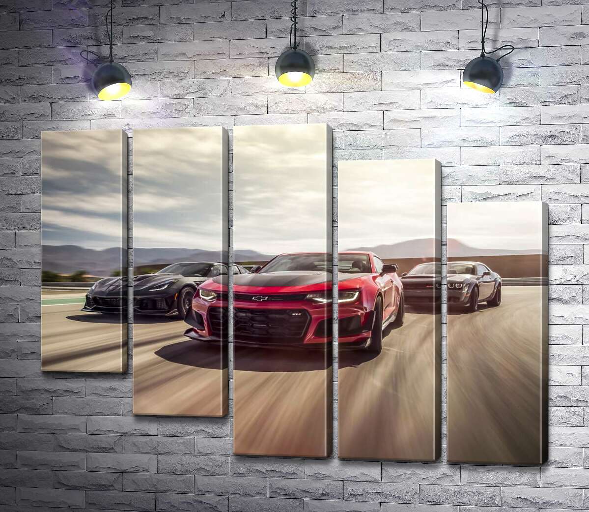 модульна картина Chevrolet Camaro ZL1 їде на чолі спортивних автомобілів (Модуль №28)