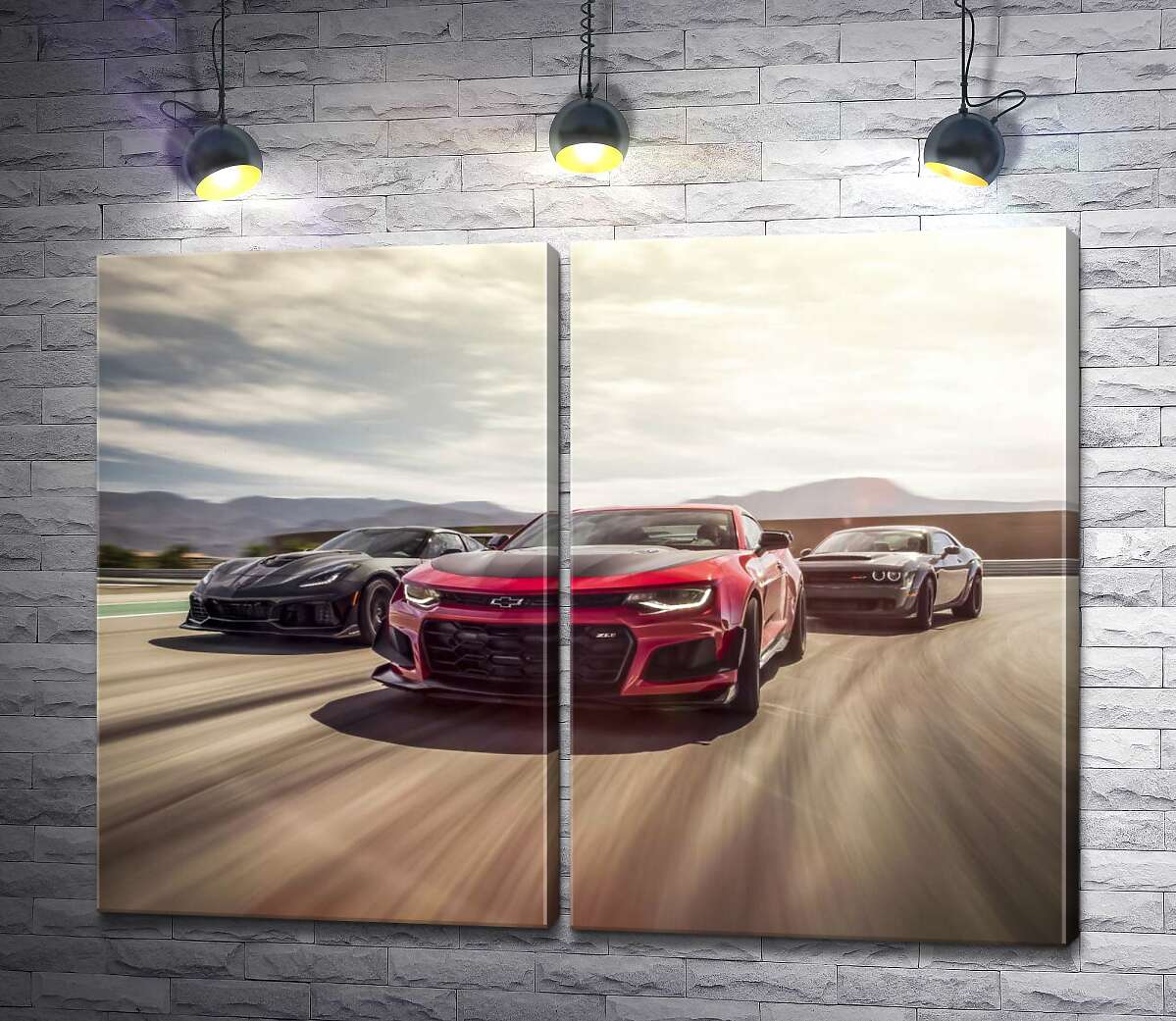 модульна картина Chevrolet Camaro ZL1 їде на чолі спортивних автомобілів