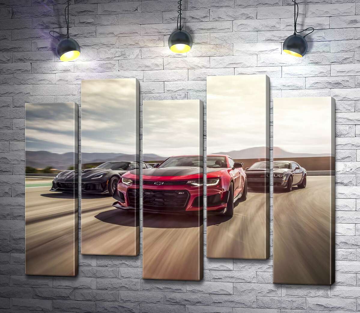 модульна картина Chevrolet Camaro ZL1 їде на чолі спортивних автомобілів (Модуль №30)