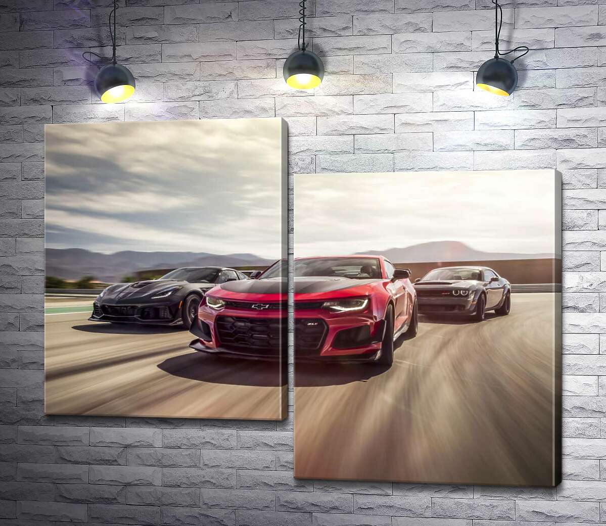 модульная картина Chevrolet Camaro ZL1 едет во главе спортивных автомобилей (Модуль №9)