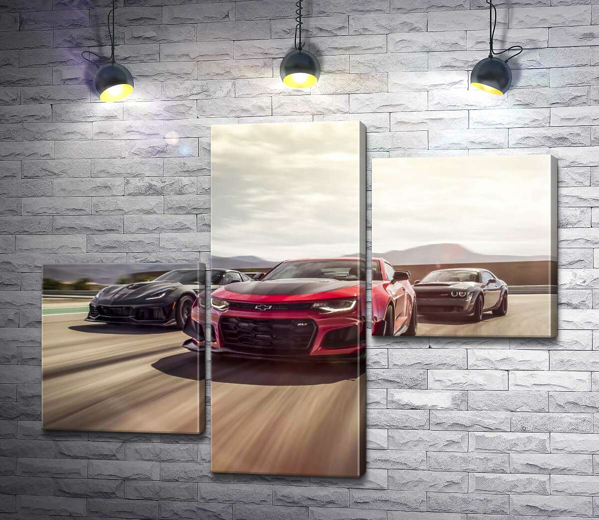 модульная картина Chevrolet Camaro ZL1 едет во главе спортивных автомобилей (Модуль №12)