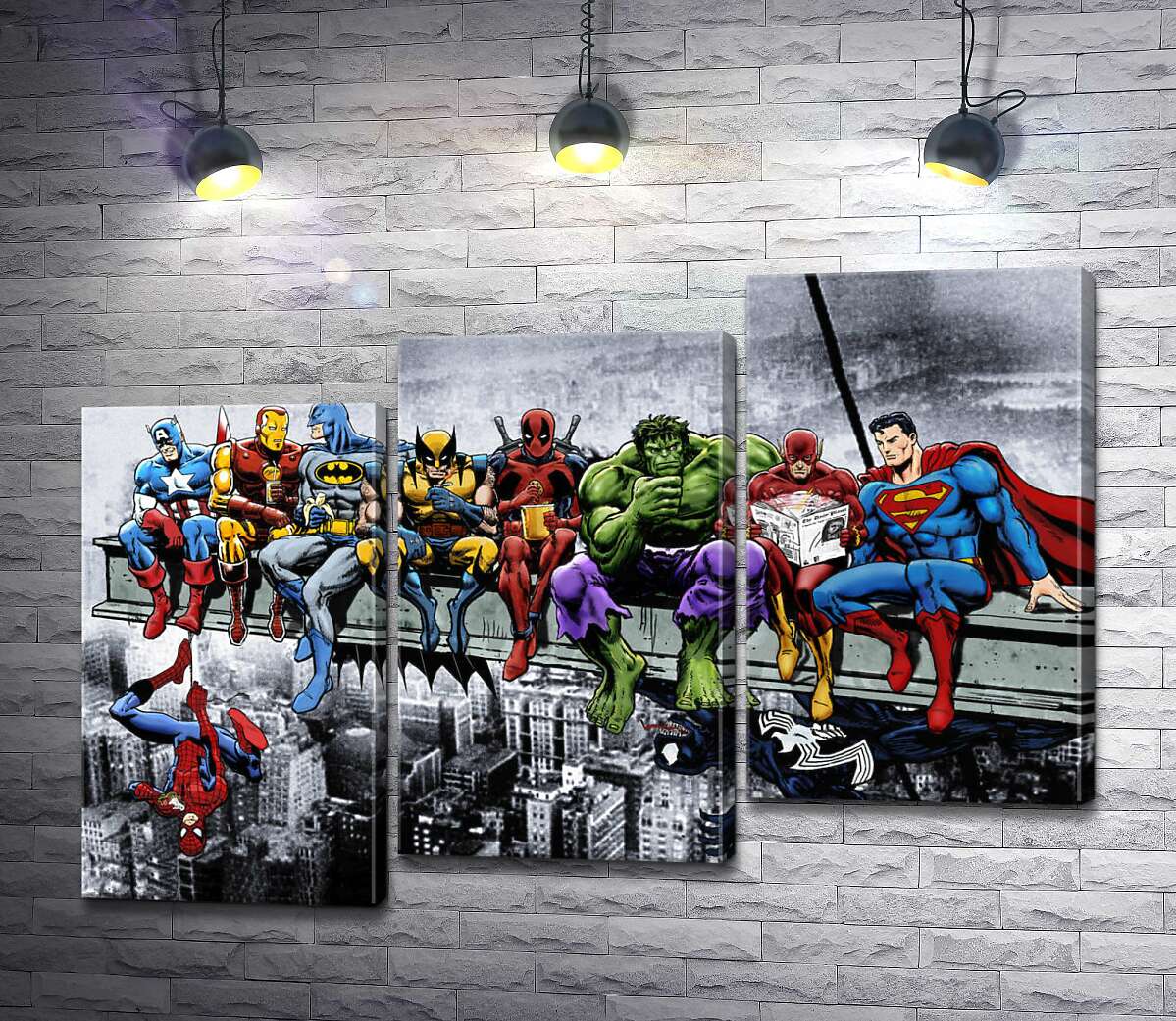 модульная картина Обед супергероев Marvel на небоскребе (Модуль №14)