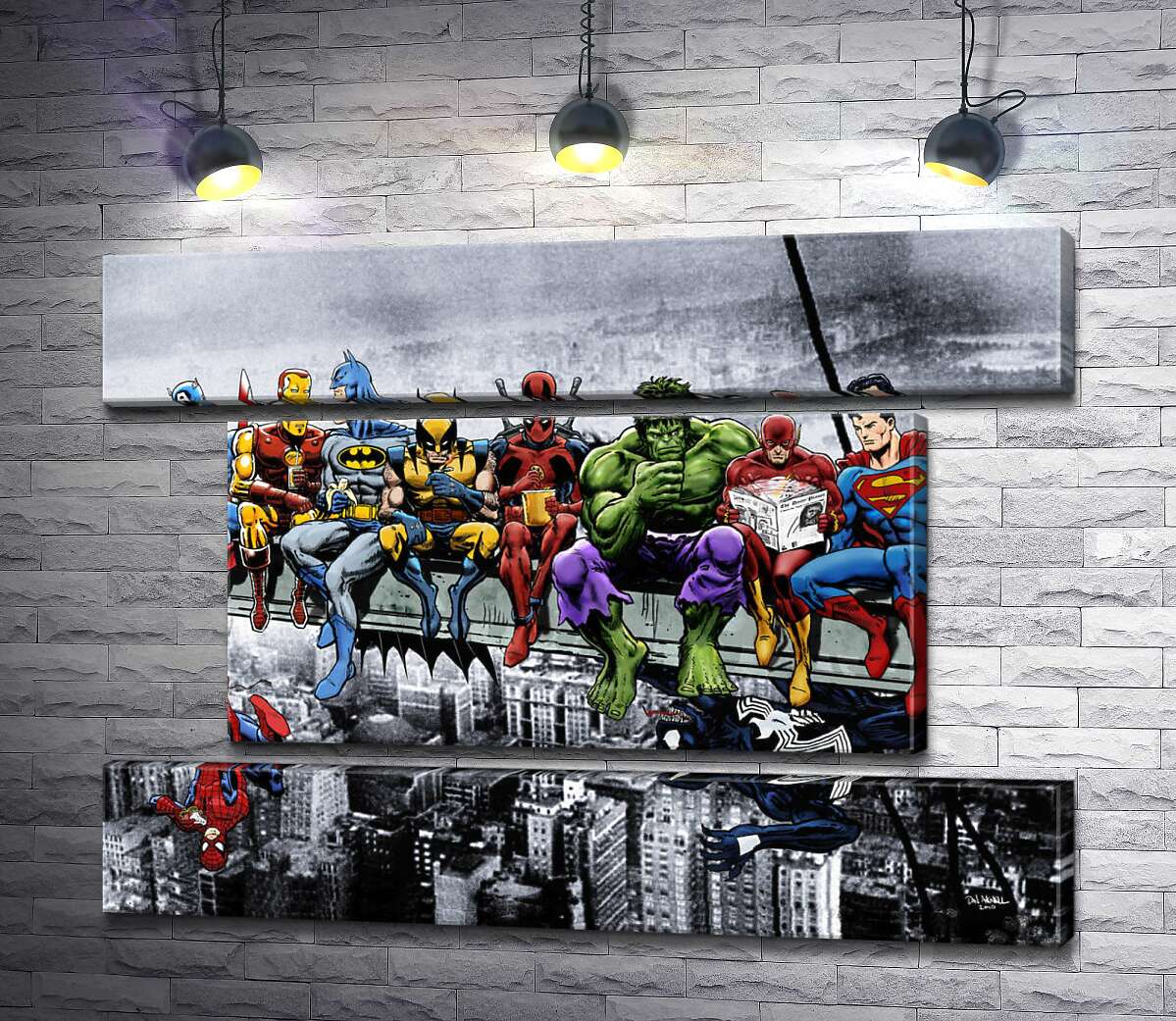 модульная картина Обед супергероев Marvel на небоскребе (Модуль №18)
