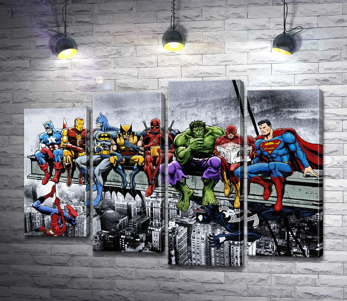 модульная картина Обед супергероев Marvel на небоскребе (Модуль №3)