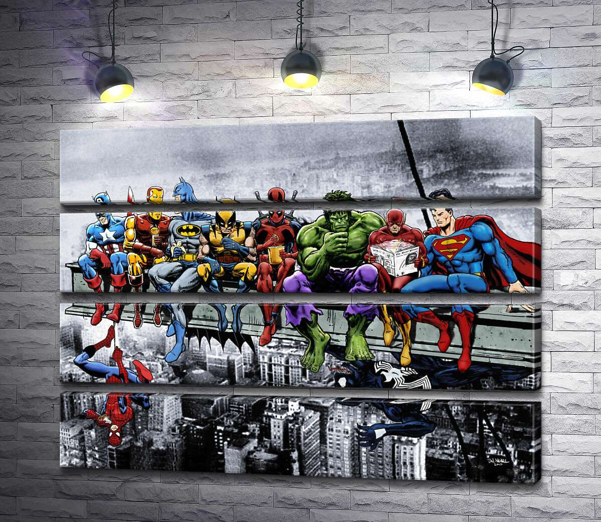 модульна картина Обід супергероїв Marvel на хмарочосі (Модуль №22)