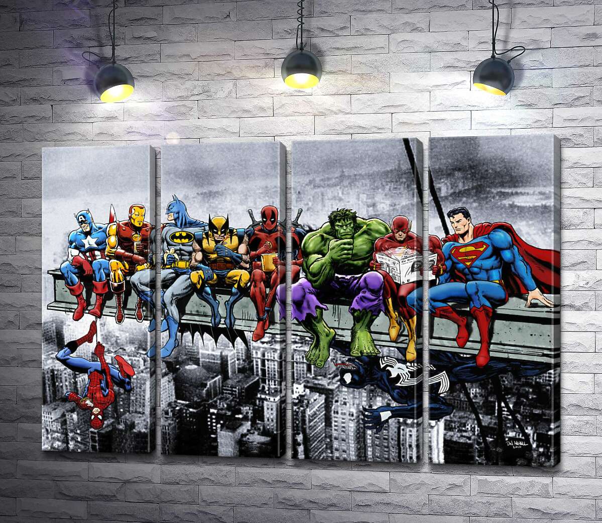 модульная картина Обед супергероев Marvel на небоскребе (Модуль №24)