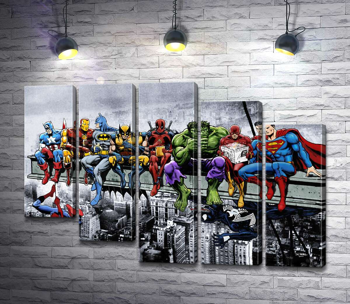 модульна картина Обід супергероїв Marvel на хмарочосі (Модуль №28)