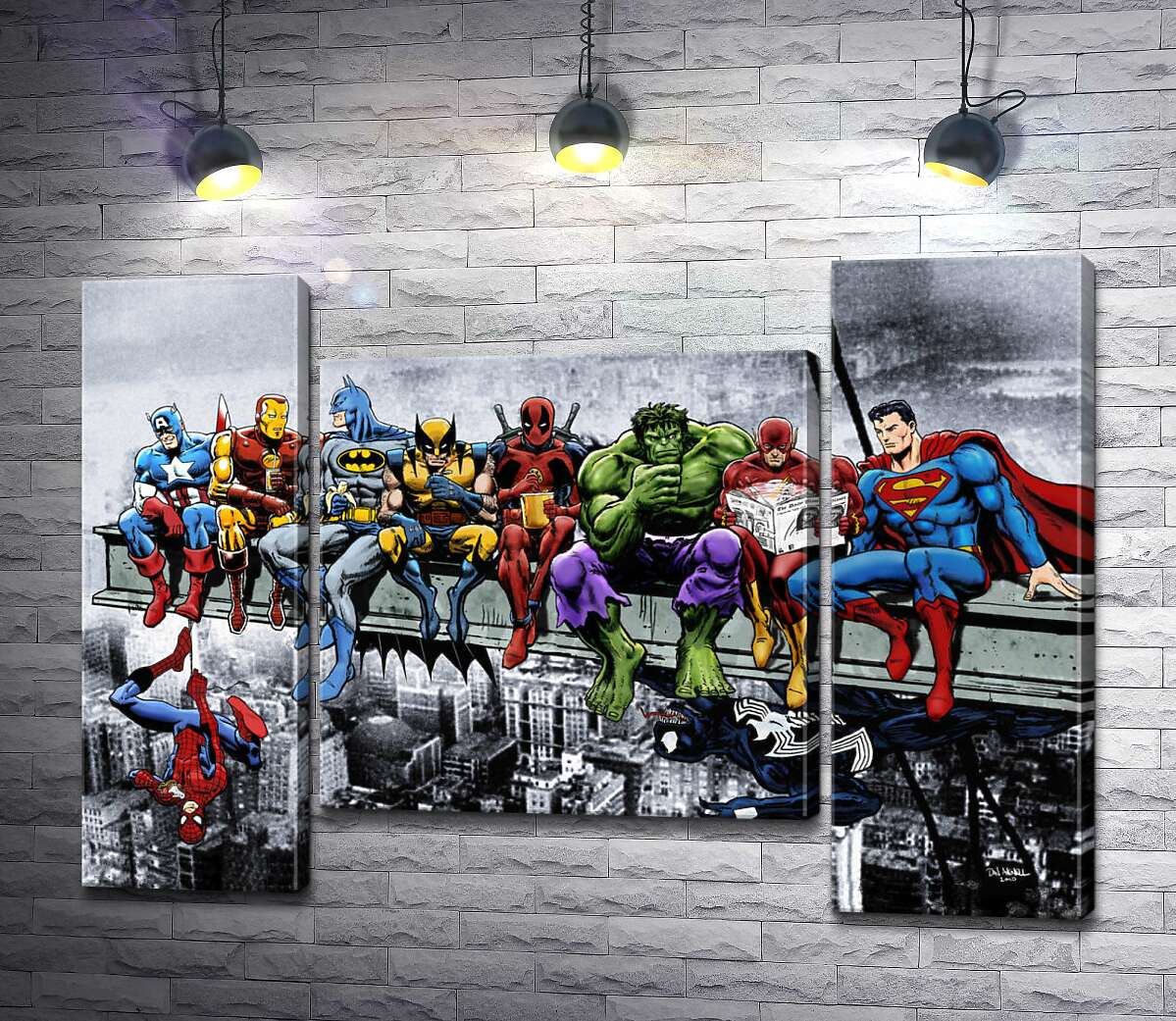 модульна картина Обід супергероїв Marvel на хмарочосі (Модуль №11)