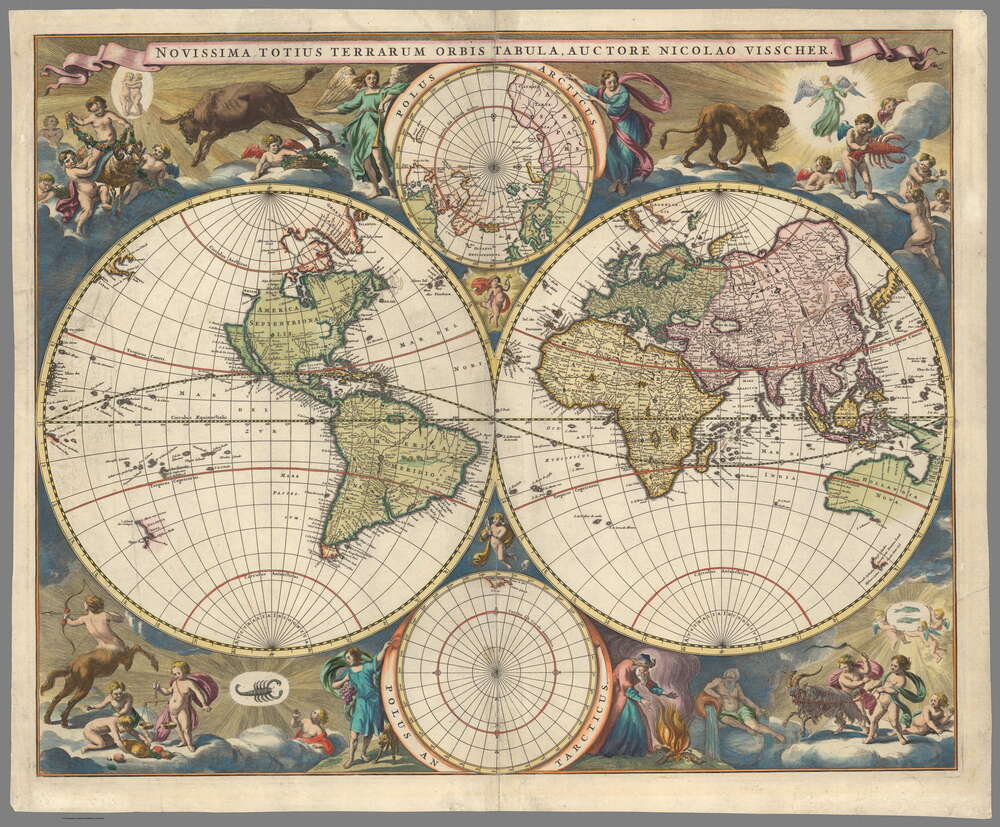 картина-постер Карта земных полушарий авторства Николаса Висшера (Nicolaes Visscher)