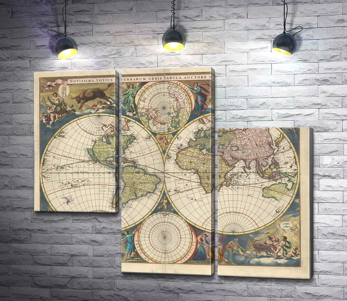 модульная картина Карта земных полушарий авторства Николаса Висшера (Nicolaes Visscher) (Модуль №13)