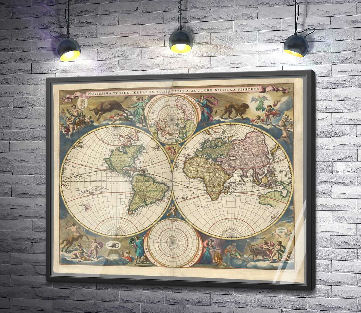 постер Карта земных полушарий авторства Николаса Висшера (Nicolaes Visscher)
