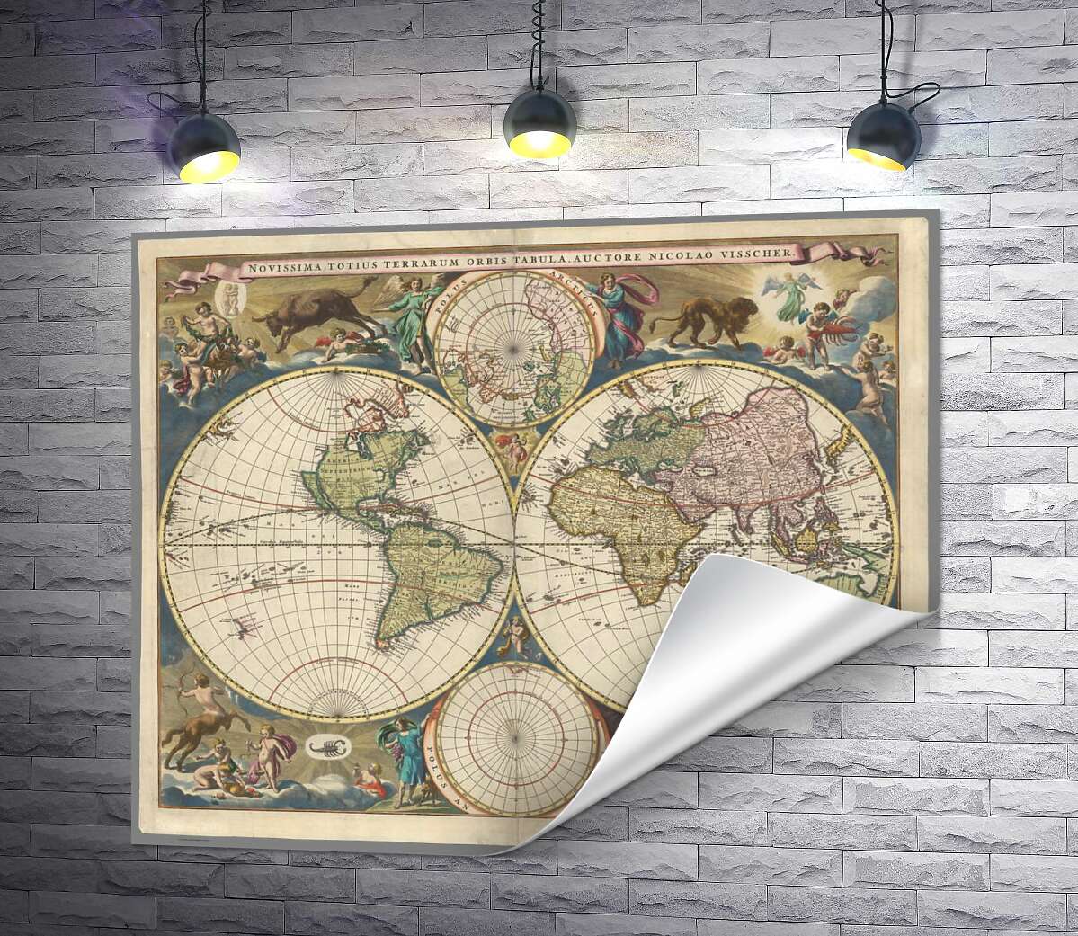 друк Карта земних півкуль авторства Ніколаса Вісшера (Nicolaes Visscher)