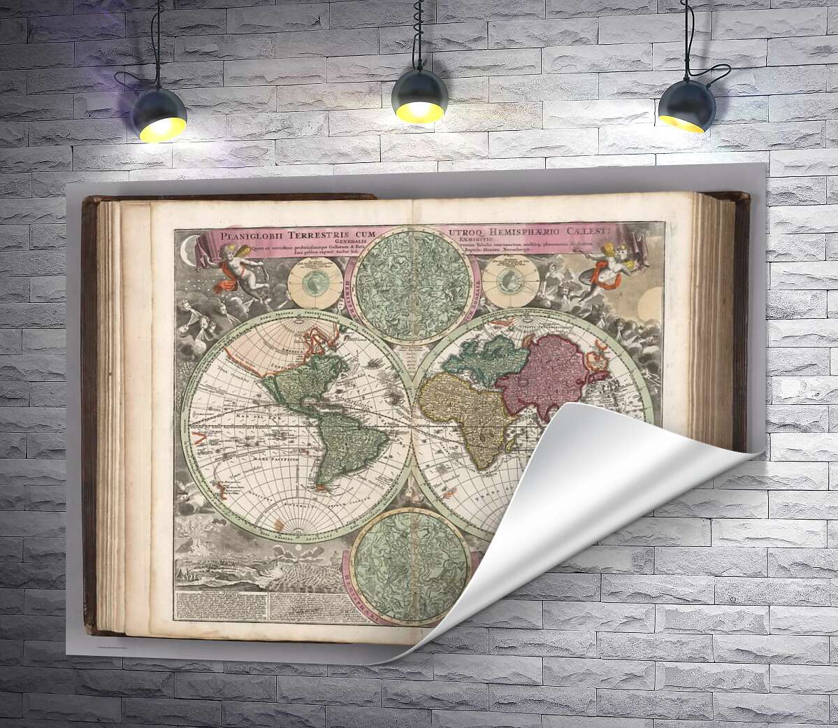 друк Карта півкуль Землі 1707 року в атласі німецького картографа Йоганна-Баптиста Гоммана (Johann Baptist Homann)