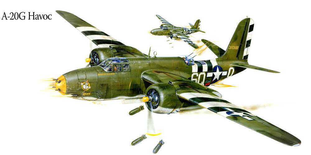 картина-постер Американский военный самолет Douglas A-20G Havoc времен Второй мировой войны