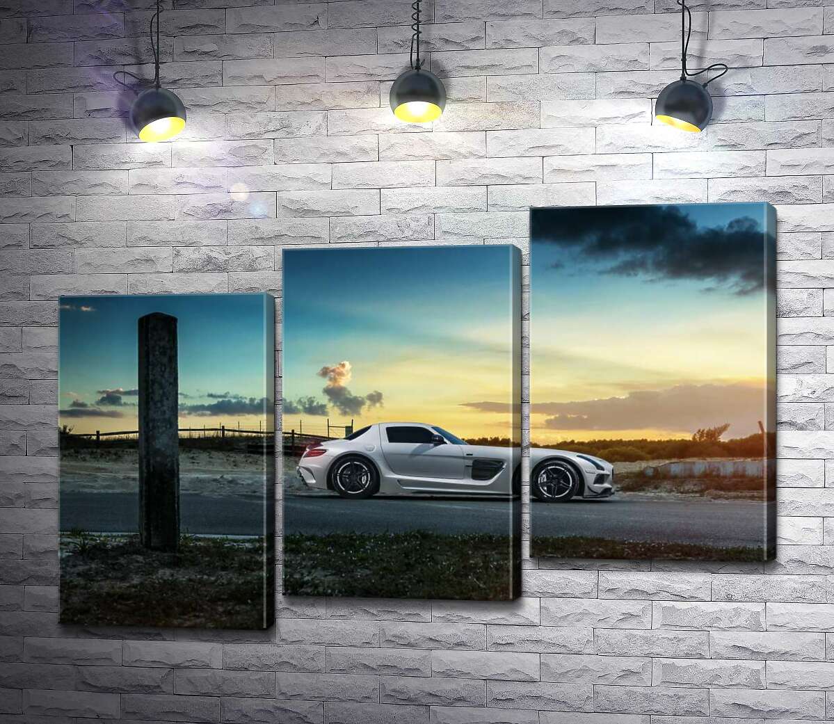 модульна картина Mercedes-Benz SLS AMG на польовій дорозі (Модуль №14)