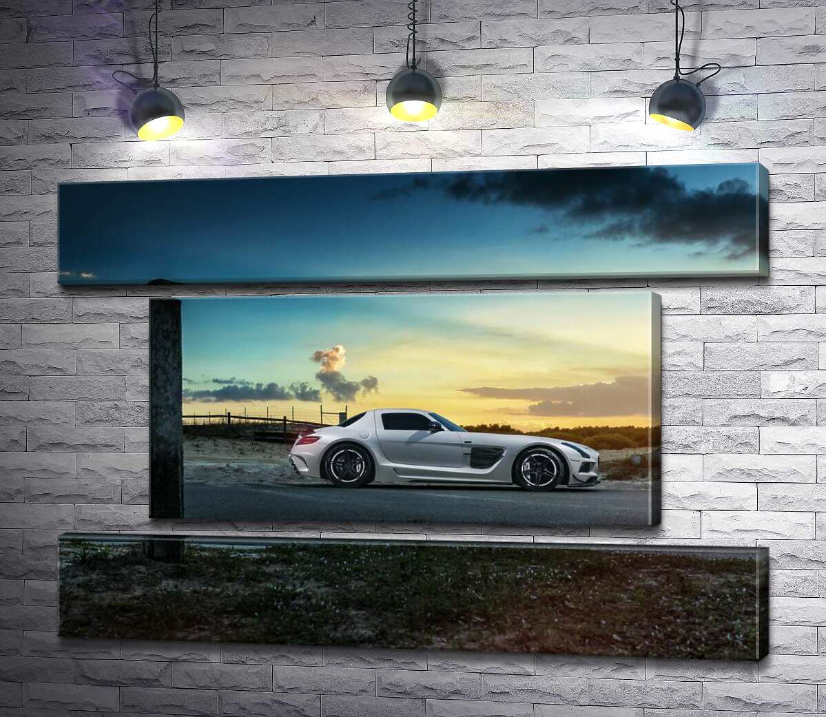 модульна картина Mercedes-Benz SLS AMG на польовій дорозі (Модуль №18)