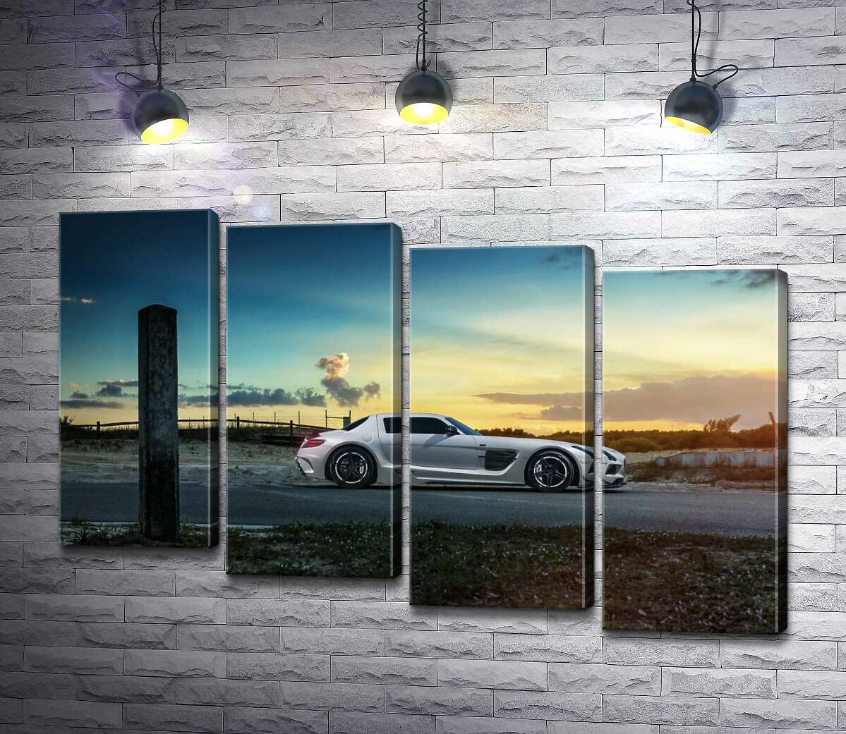 модульная картина Mercedes-Benz SLS AMG на полевой дороге (Модуль №19)