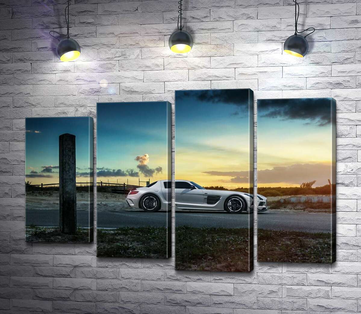 модульная картина Mercedes-Benz SLS AMG на полевой дороге (Модуль №3)
