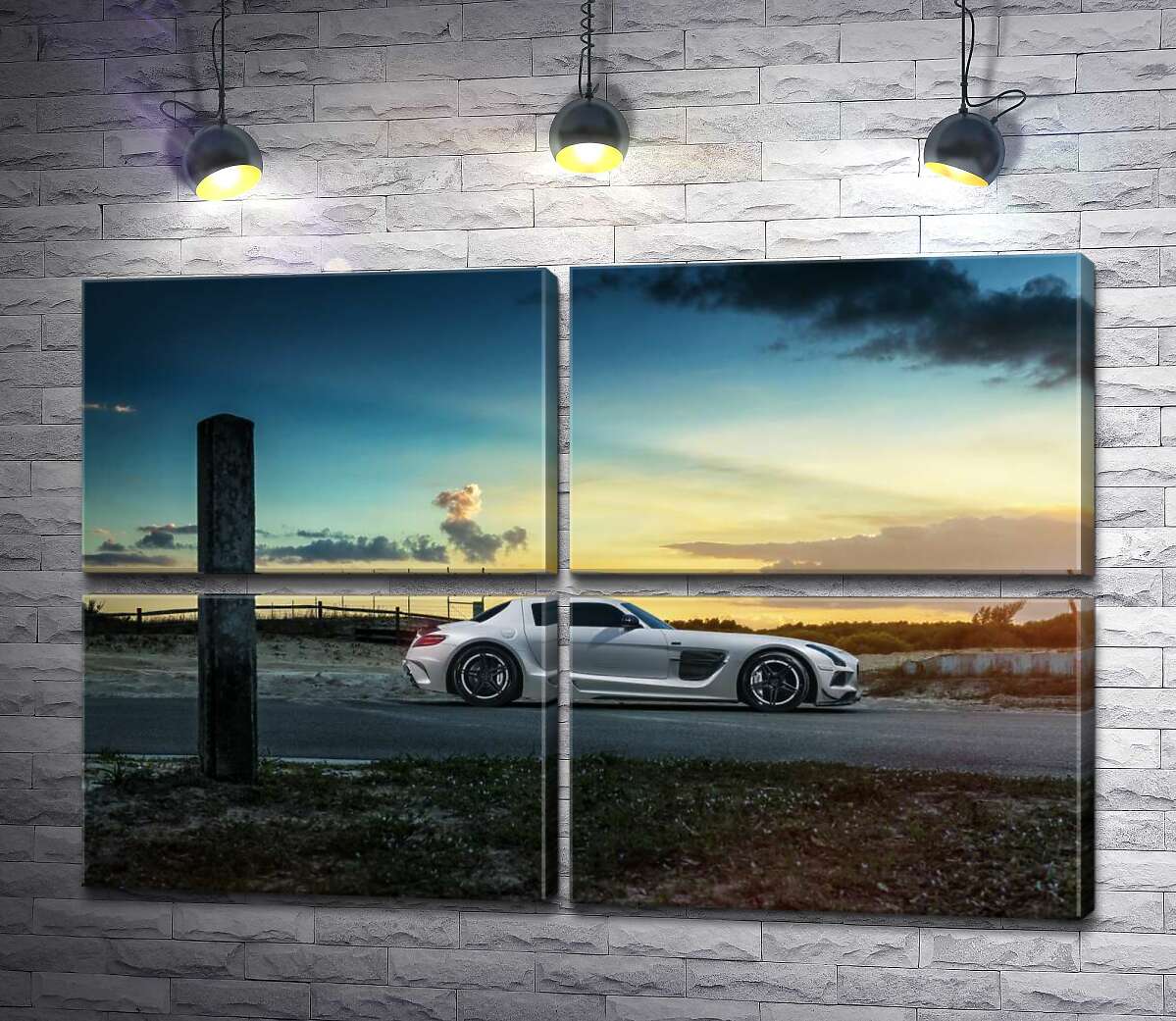 модульная картина Mercedes-Benz SLS AMG на полевой дороге (Модуль №25)