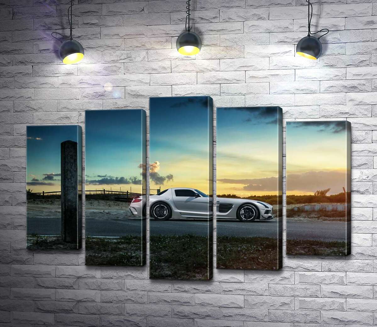 модульная картина Mercedes-Benz SLS AMG на полевой дороге (Модуль №4)
