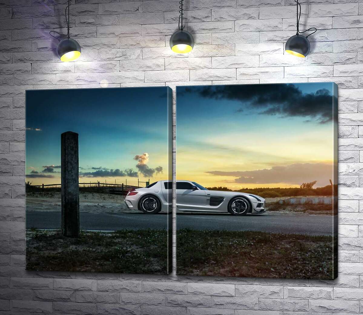 модульна картина Mercedes-Benz SLS AMG на польовій дорозі (Модуль №6)