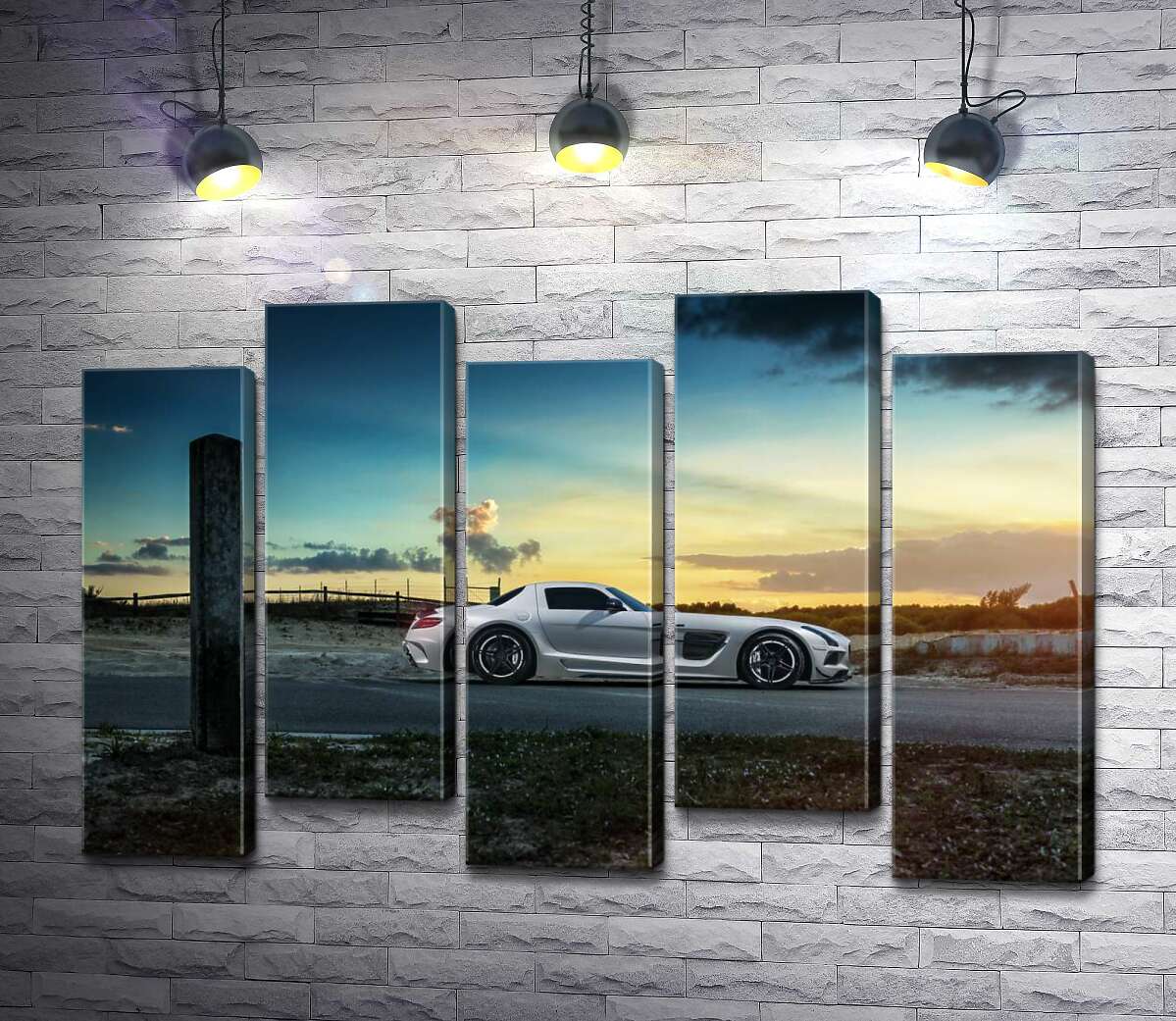 модульная картина Mercedes-Benz SLS AMG на полевой дороге (Модуль №30)
