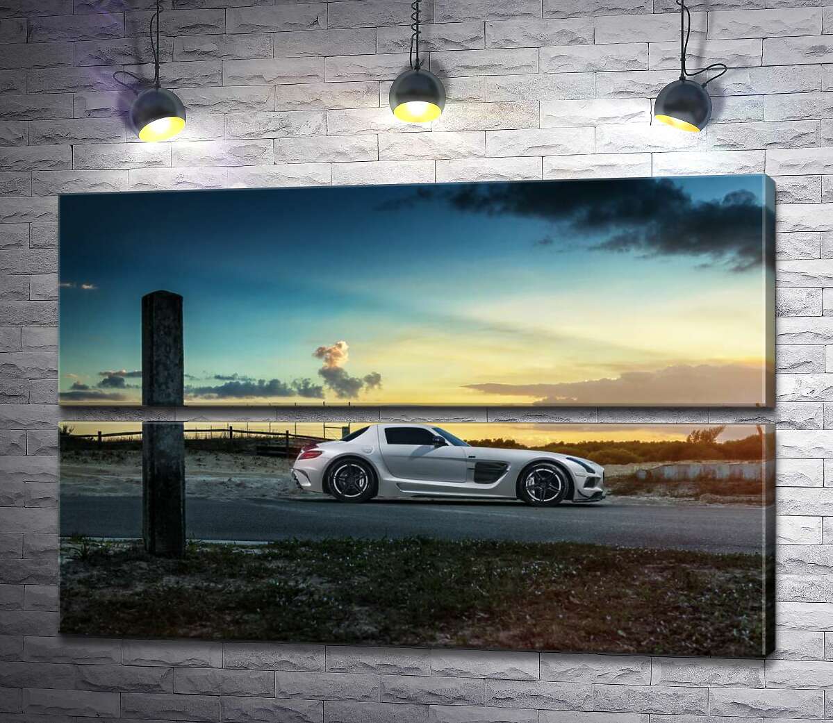 модульна картина Mercedes-Benz SLS AMG на польовій дорозі (Модуль №7)