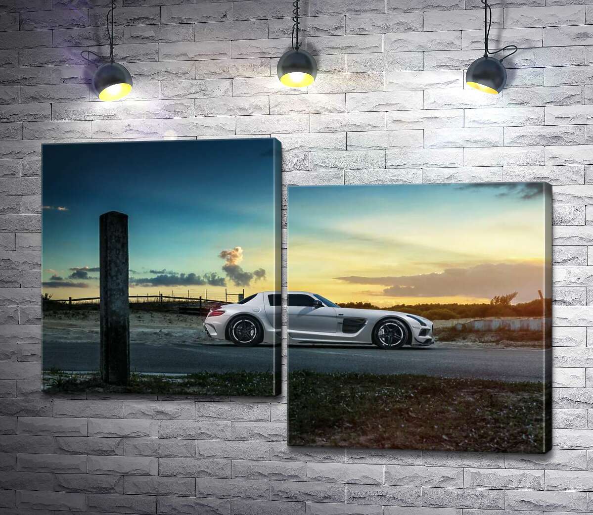модульная картина Mercedes-Benz SLS AMG на полевой дороге (Модуль №9)