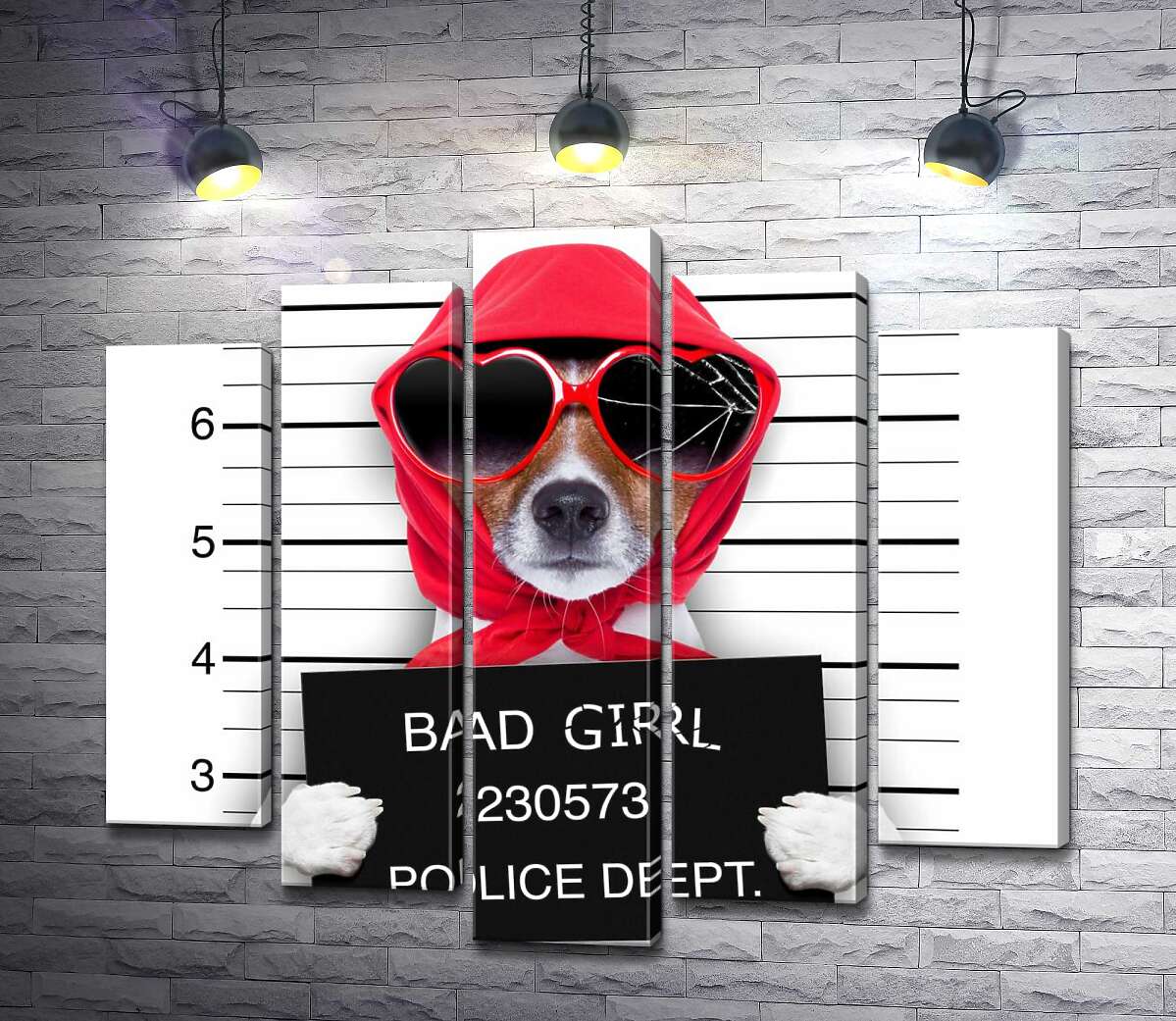 модульная картина Кокетливая собака в платочке и очках - "Bad girl" (Модуль №4)