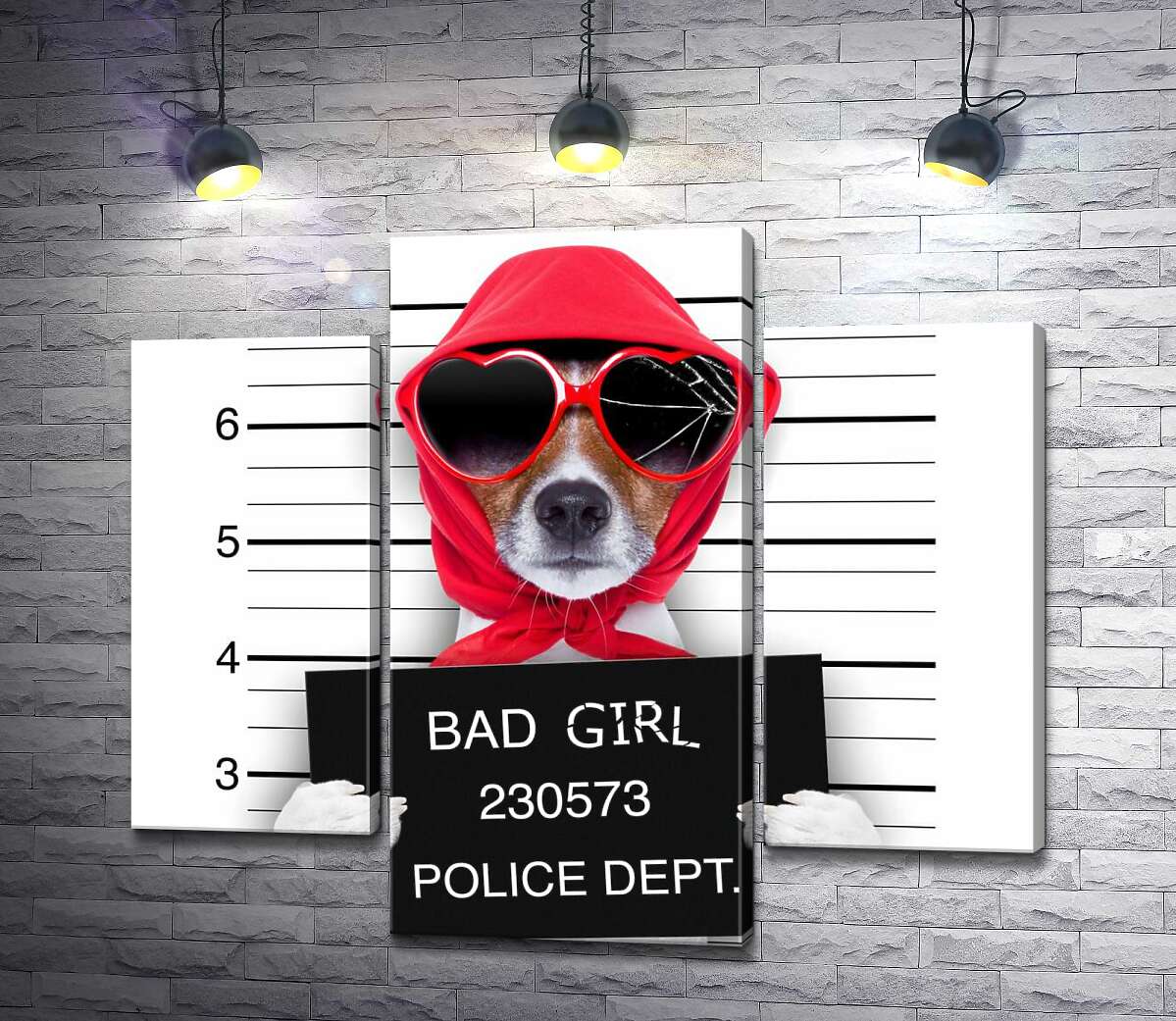 модульная картина Кокетливая собака в платочке и очках - "Bad girl" (Модуль №10)